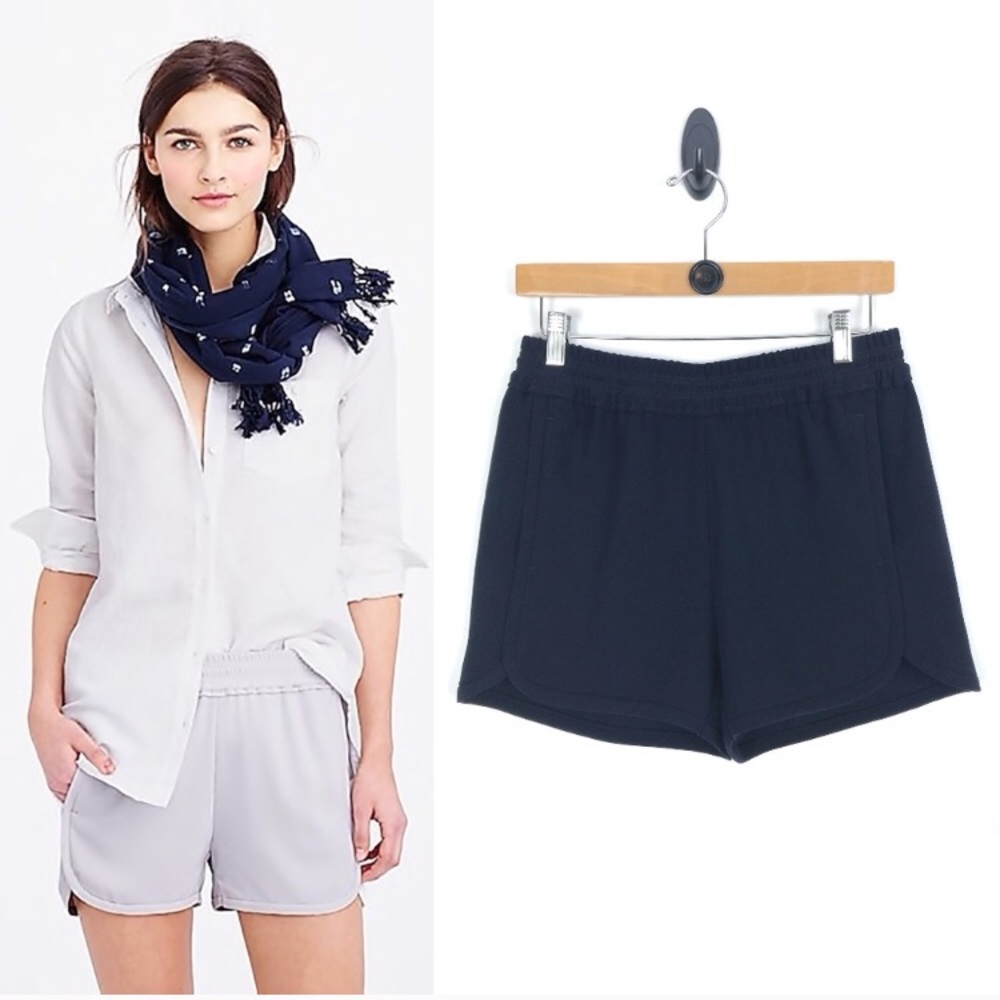 J Crew Crepe Pull-On navy dolphin-hem shorts